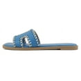 thumbnail image 2 of Soda Shoes Women Slip-On Sandals H-Band Flat Flip-Flops Slides Raffia Stitching Square Toe Finity-S Blue 8.5, 2 of 5