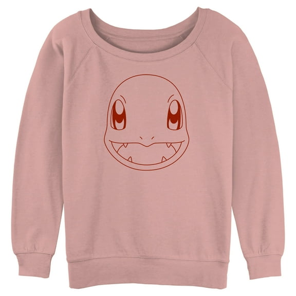 Junior's Pokemon Charmander Line Art Face  Sweatshirt Desert Pink 2X Large