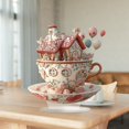 thumbnail image 3 of Porcelain Teacup and Saucer Set with 3D Cottage House Design and Floral Relief for Decorative Display or Collecting, 3 of 4