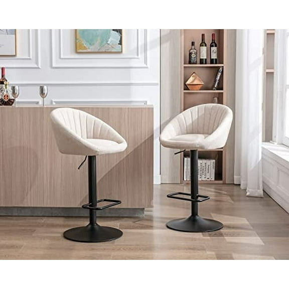 CIMOTA Swivel Adjustable Bar Stools Set of 2 Modern Counter Stools Bar Chairs with Back for Dining Room/Kitchen Island/Home Bar, 25-33 Inch Seat Height, Beige Terrycloth