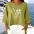 thumbnail image 2 of Fengqque Women Dandelion Print Top Boat Neck 3/4 Sleeve Oversized Loose Irregular High Low Hem Blouse Green XL, 2 of 6