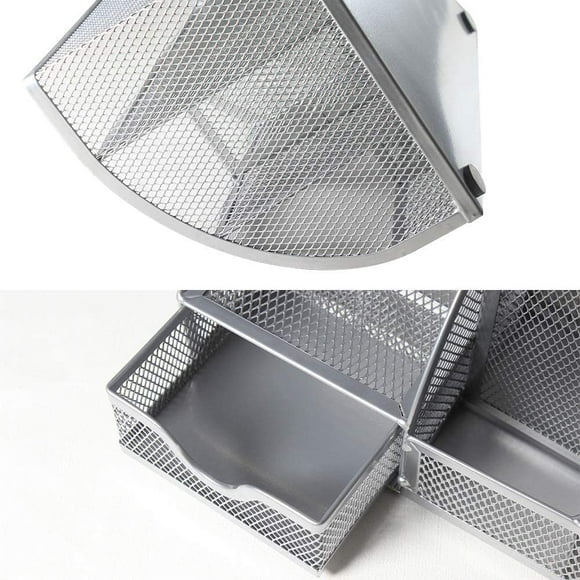 DUOFIRE Pen Holder Metal Mesh Pencil Holder Desk Organizer Caddy with Compartments Silver