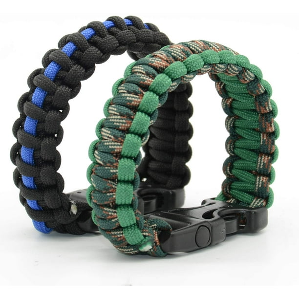 Paracord Survival Bracelets - Set of 2 - Easy to Open Clasp with Emergency  Whistle Buckles 