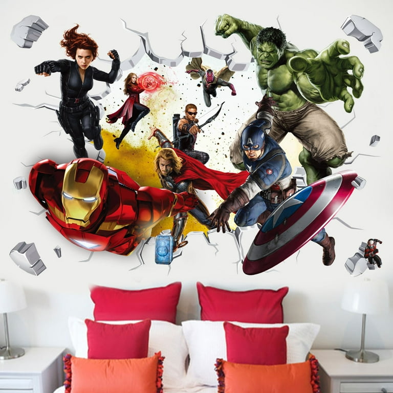 Gusuhome Superhero Wall Sticker Decals 3d Avengers Cartoon Detachable PVC for Kids Boys Room Bedroom Wall Decor 16 inches x 24 inches