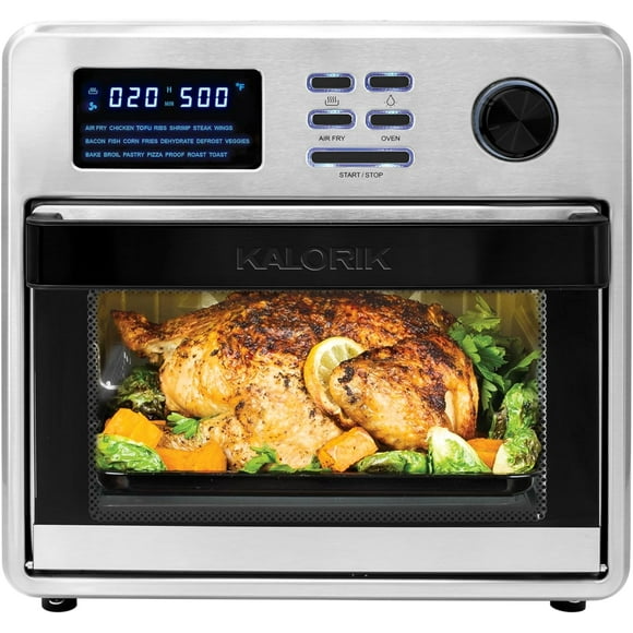 Kalorik MAXX Digital Air Fryer Oven, 16 Quart, 9-in-1 Countertop Toaster Oven and Air Fryer Combo, 21 Smart Presets, 9 Easy-to-Clean Accessories, 1600W, Stainless Steel