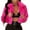 Hot Pink, variant on HWRETIE Women Faux Furry Fluffy Turn Down Collar Short Loose Coat Casual Outerwear