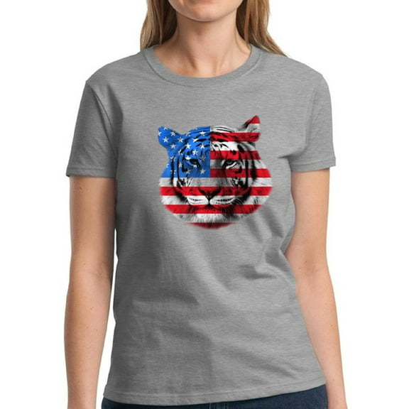 4th of July Gift Women Shirt American Tiger S M L XL 2XL 3XL Graphic Tee