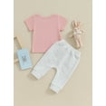 thumbnail image 4 of Suealasg Toddler Baby Girl Clothes 2Pcs Kids Girl Easter Outfits 6M 1T 2T 3T Short Sleeve Crew Neck Letter Rabbit Print T-shirt +Elastic Waist Shorts Set, 4 of 9