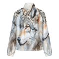 thumbnail image 6 of Jackets for Women Winter Coat Jackets Flannel Stand Collar Jacket(Watercolor Wolf Portrait,Size:S-4XL), 6 of 7