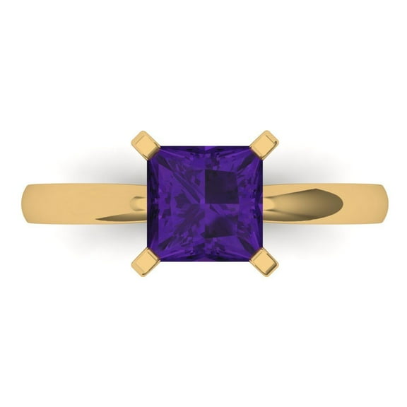 Solitaire Engagement Ring for Women - 1.5ct Natural Amethyst in 18K Yellow Gold Promise Ring