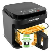 Nutrichef 5.8 Quart Air Fryer - 8-1 Preset Cook Modes - Transparent Fry Bowl for Best Cooking Results - Cook Shrimp, Steak, Fries, Wings, Chicken & More - Precise Temperature Control & Time - Grey