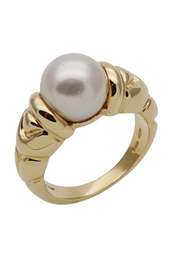 Pre-Owned BVLGARI Women's Ring, 750YG Yellow Gold with Pearl, Passo Doppio, Size 12 (Fair)