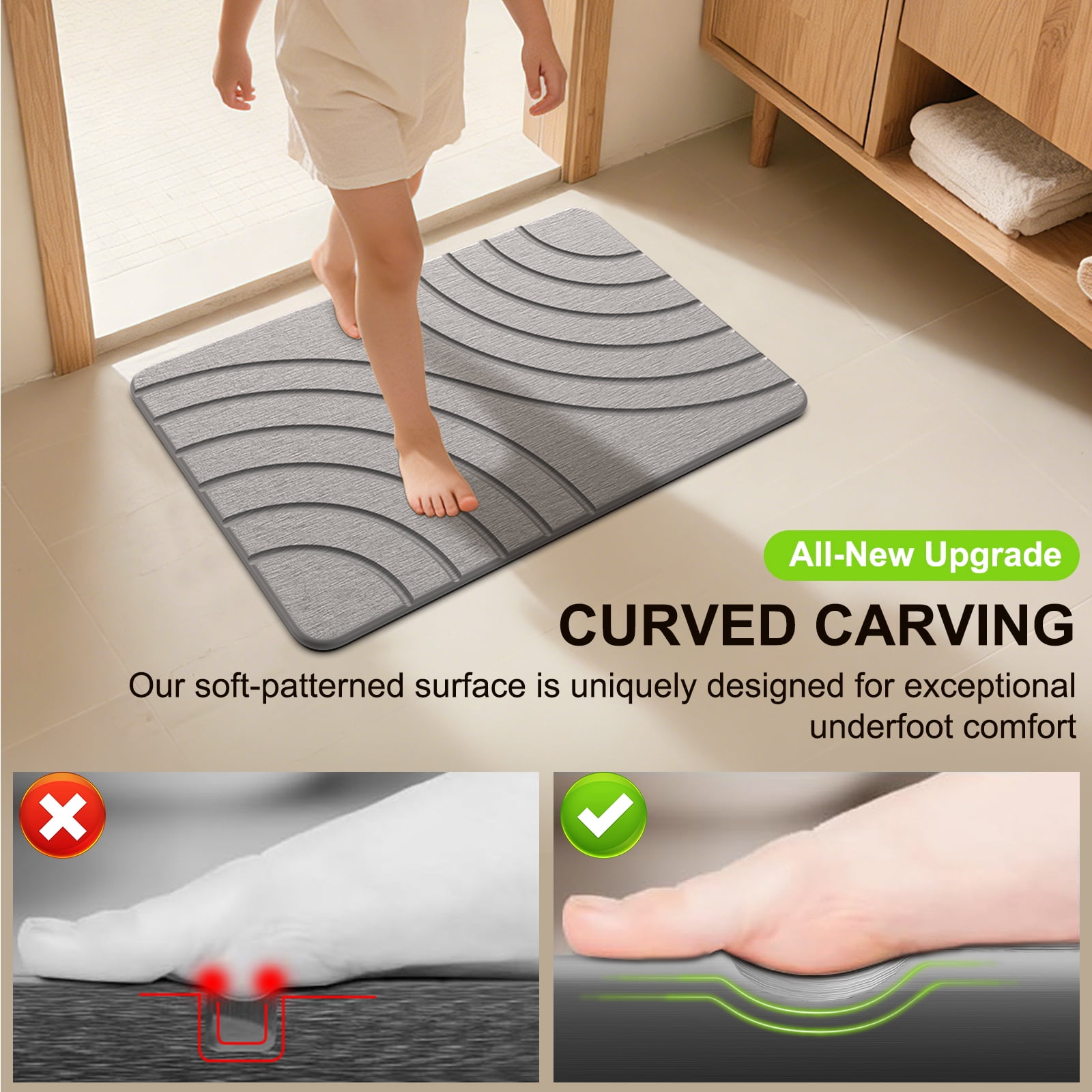 Cenepor Stone Bath Mat Diatomaceous Earth Shower Mat, Non-Slip Quick Drying Super Absorbent, Bath Mats for Bathroom, Easy to Clean, 24" x 16" Grey