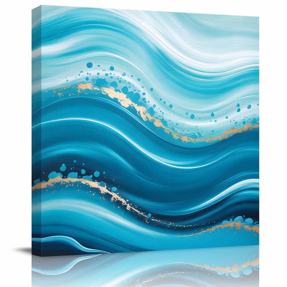 Watercolor Blue Water Ripple Canvas Artwork Painting Art, Coastal Nautical Theme Square Framed Wall Decorations Prints Picture for Bedroom Kitchen Living Room, 16x16 in