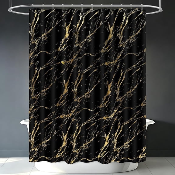 Marble Shower Curtain - Elegant Black Gold Vein Pattern Bathroom Curtain, Waterproof Polyester Fabric, Modern Luxury Decor for Shower Tub Combo 71x71 inches