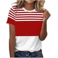 thumbnail image 2 of ITSAME Womens Tops, Round Neck Short Sleeve Striped Print Summer Casual Fashion Blouses Red Size XL, 2 of 6