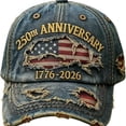 thumbnail image 2 of 250 Anniversary USA Hat United States 1776–2026,Distressing Patriotic Baseball Cap, Unisex July 4th Freedom Hat Blue, 2 of 9