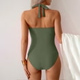 thumbnail image 6 of CaComMARK PI One Piece Swimsuit Women Summer Sexy Solid Color Quick Drying Pleated Neck Hanging Swimsuit 2 Piece Set Army Green L(L), 6 of 9