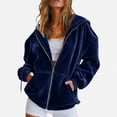 thumbnail image 2 of Domzest Womens Velour Zip Up Hoodies Oversized Full Zipper Long Sleeve Sweatshirts Fall Winter Casual Comfy Track Jackets with Pokets Navy XXL, 2 of 6