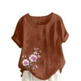 thumbnail image 2 of Blouses pour Femmes, Haut Décontracté en Lin Imprimé à Manches Courtes avec Boutons, 2 of 3