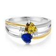 thumbnail image 2 of 925 Silver and 10K Yellow Gold Yellow Citrine and Blue Created Sapphire and White Lab Grown Diamond Band Ring for Women (0.98 Cttw, Gemstone November Birthstone, Heart Shape 5MM, Size 9), 2 of 3