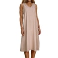 thumbnail image 3 of CHGBMOK Womens Striped Maxi Linen Dress V Neck Casual Sleeveless Long Dress Flowly Beach Vacation Casual Dress, 3 of 7