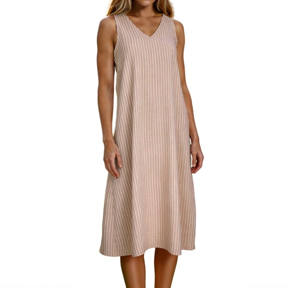 Midi Dresses For Women Sevevn Women's Striped Sleeveless V-Neck Midi Dress Casual Loose Fit Tank Dress Orange S