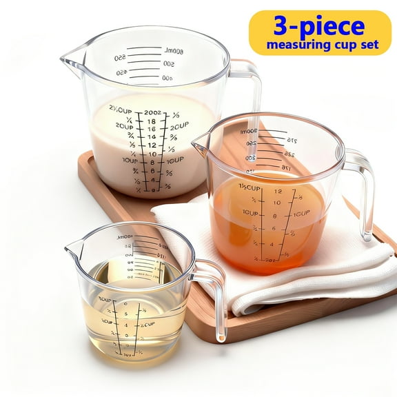 3-Piece Kitchen Measuring Cups Set - Lightweight, Non-Slip Handle, Stackable & Dishwasher Safe for Baking & Cooking