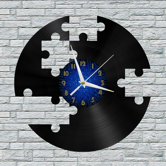 Puzzle Vinyl Wall Clock, Vinyl Record Clock Wall Art Silent & Non-ticking(12 inchs B)