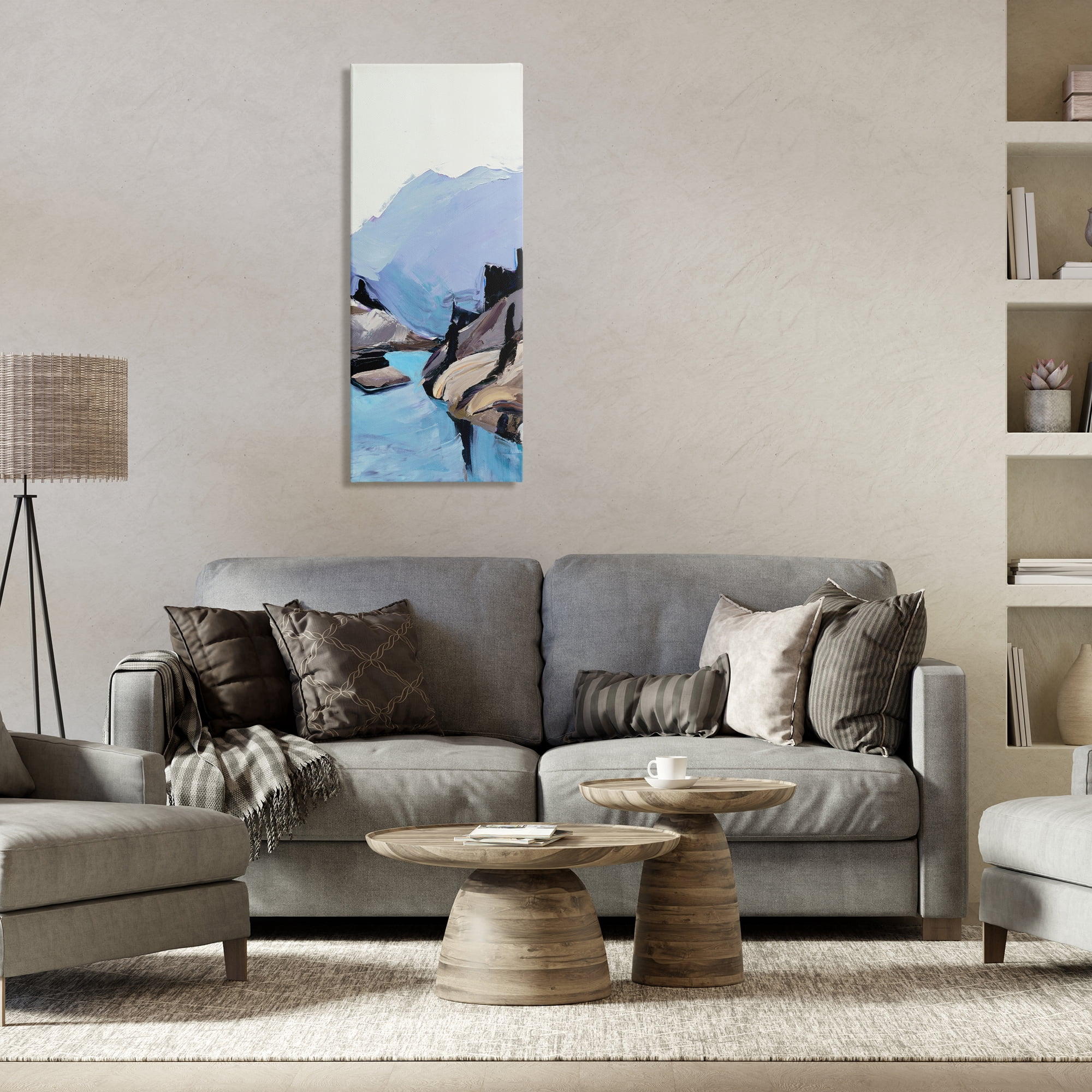 Stupell Industries Mountain River Abstraction Landscape & Nature Painting Wrapped Canvas Art Print Wall Art, 17 x 40