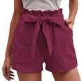 thumbnail image 2 of Shorts for Women Clearance!Yanyanz Women Casual Shorts Comfy Elastic Waist Summer with Pockets Cotton and Linen Wide Leg Shorts Wide Leg Pants Woman Lounge Pants Women Purple S, 2 of 8