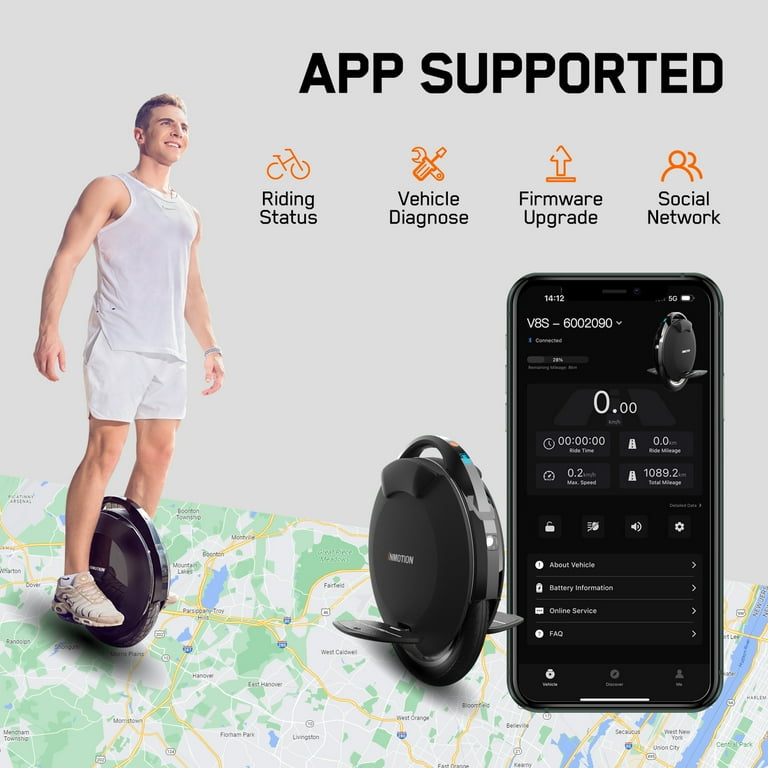 INMOTION V8S Electric Unicycle, 16 Inch, 22 MPH, 30° Climbing, 47