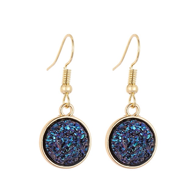 1 par de pendientes colgantes chapados en Drusy, colgantes redondos, accesorios de joyería multicolor, regalos femeninos, decoraciones para Ropa, zapatos y accesorios Miscelánea Azul oscuro Minnieouse AP009627-05B