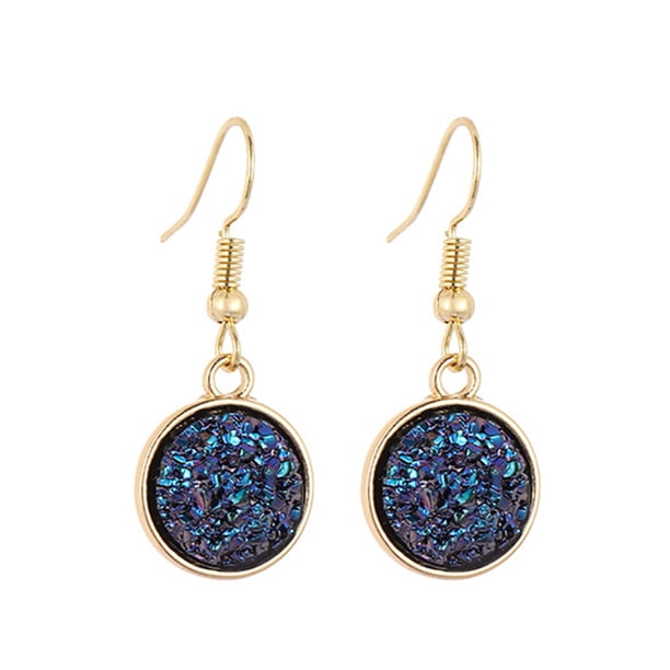 1 par de pendientes colgantes chapados en Drusy, colgantes redondos, accesorios de joyería multicolor, regalos femeninos, decoraciones para Ropa, zapatos y accesorios Miscelánea Azul oscuro Minnieouse AP009627-05B