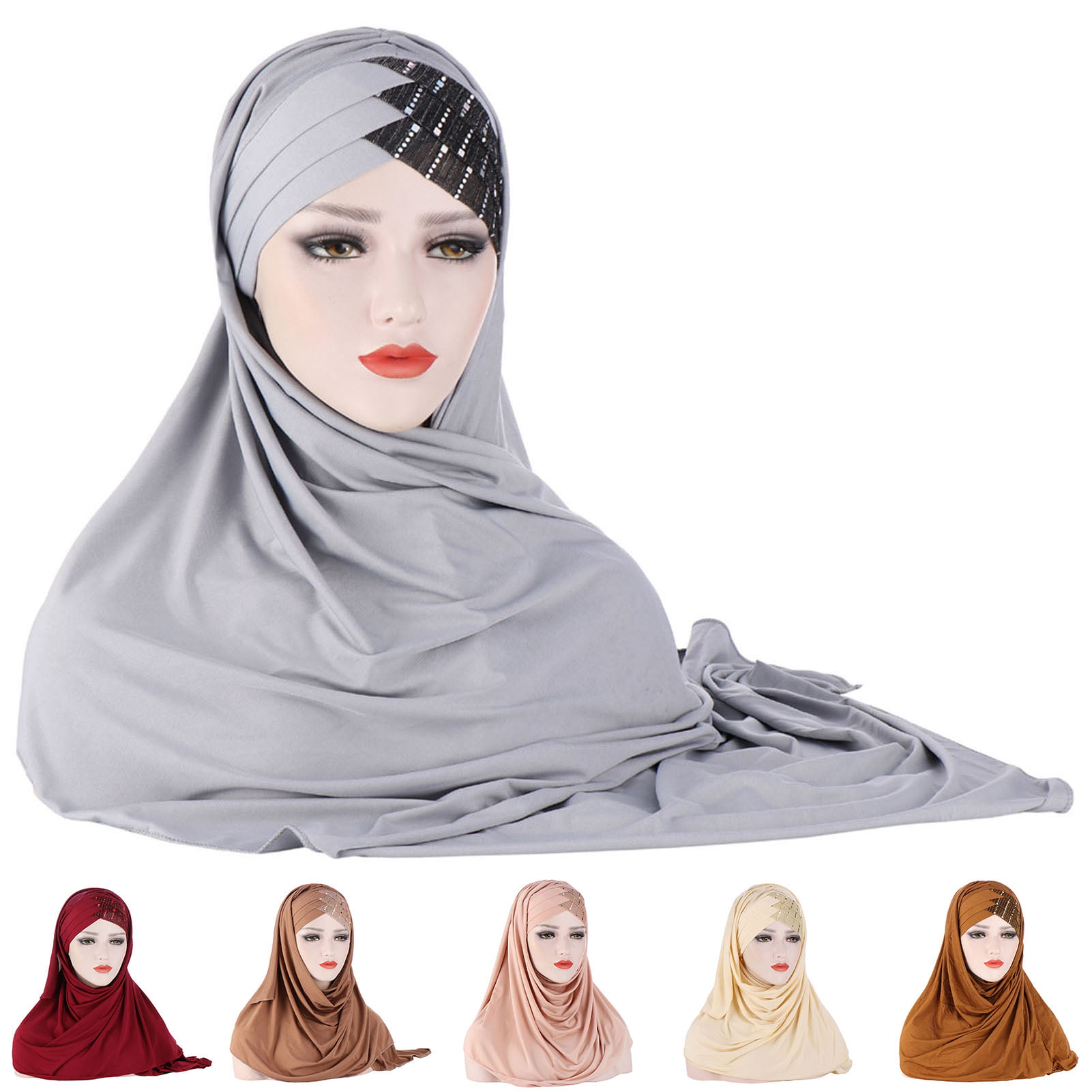 Women Muslim Islamic Tassel Glitter Hijab Scarf Rhinestone Shawl Head Wrap Stole 