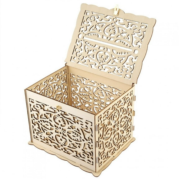 Glittery Wooden Gift Card Box Money Holder with Card Sign Gold Wedding Card Box with Lock, for Wedding Receptions, Baby Showers, Birthdays, Bridal or Graduation Party Supplies Decorations