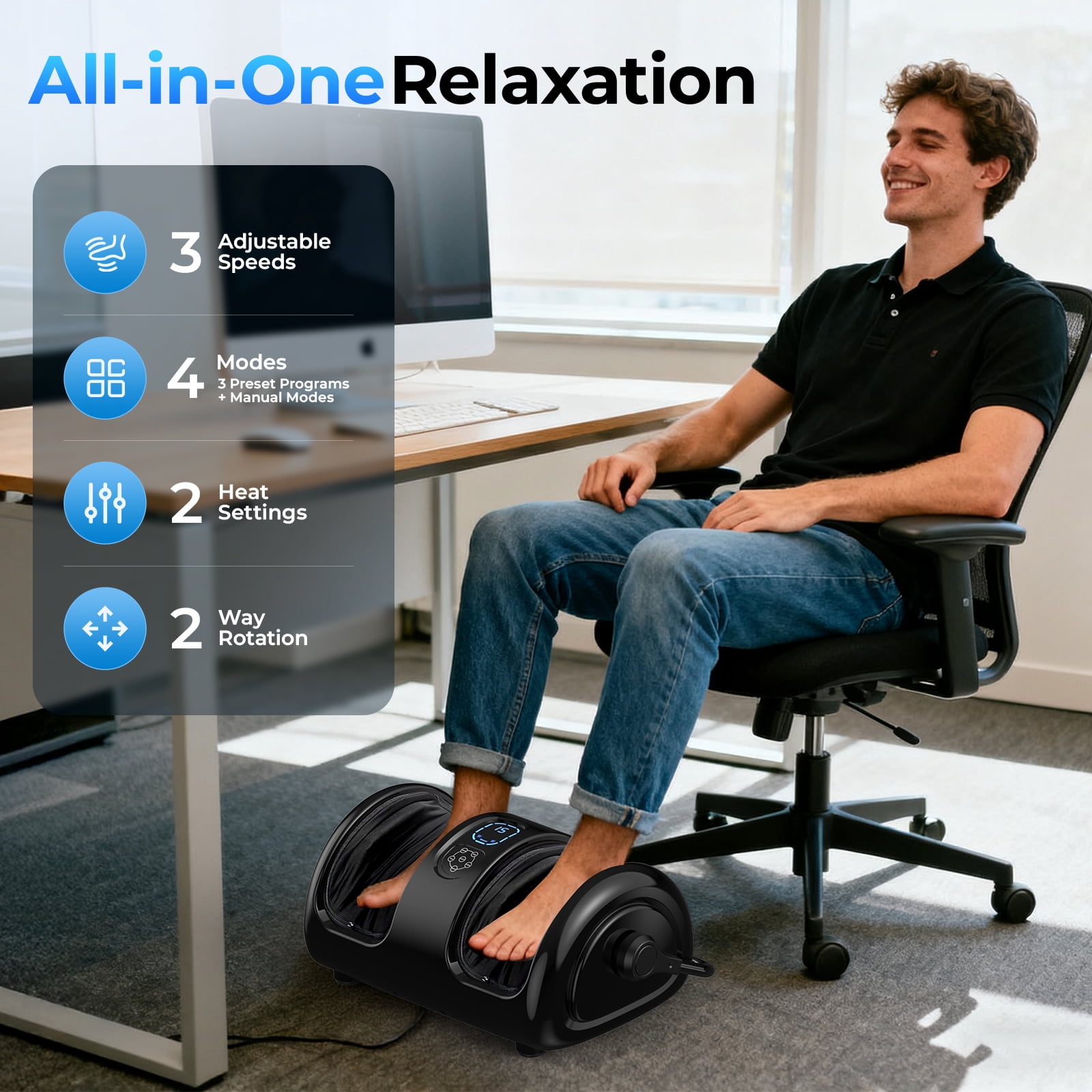 Anqdy Foot Rolling Massager Machine w/ Heated & Remote Control for Home & Office, Black
