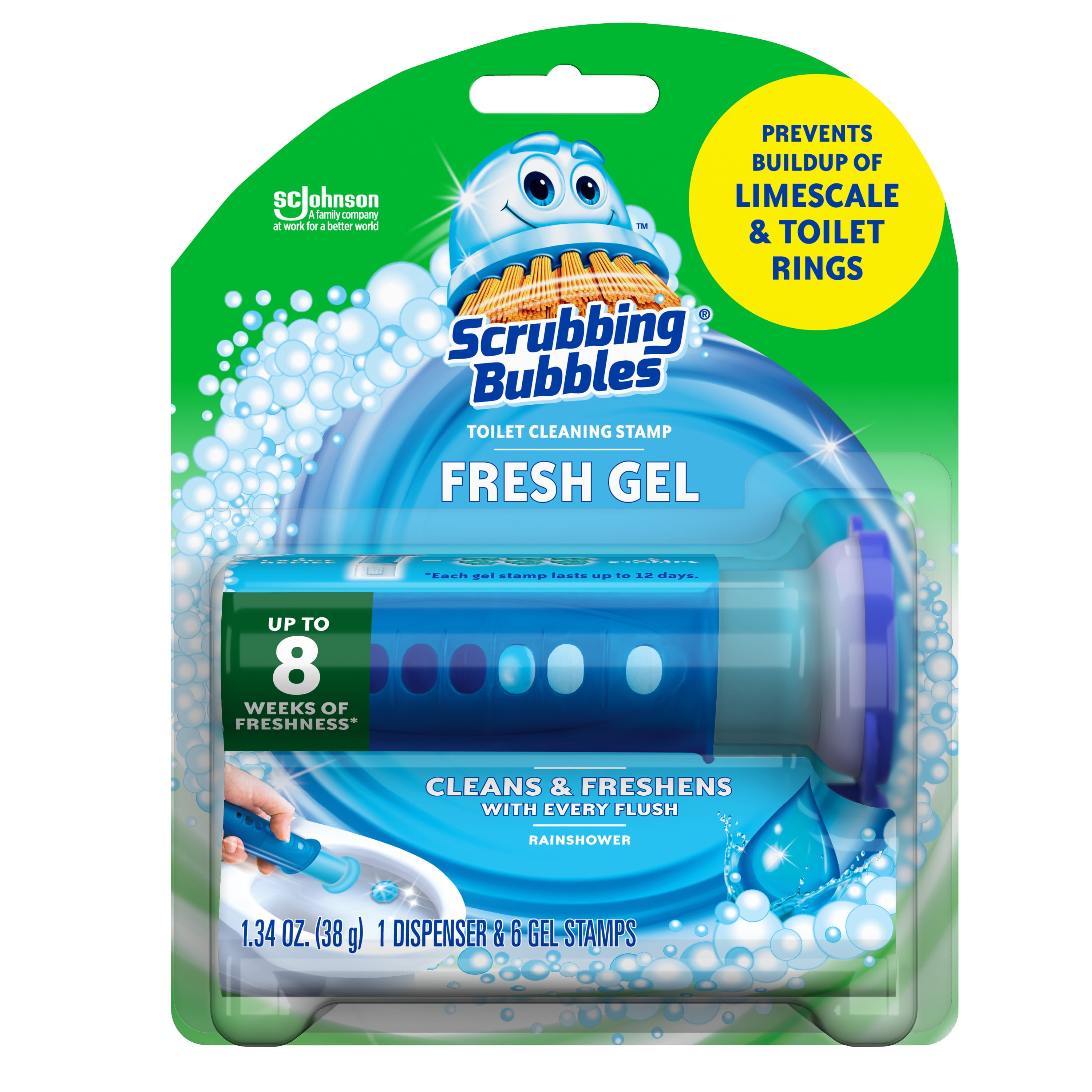 Scrubbing Bubbles Fresh Gel Toilet Cleaning Stamp, Rainshower