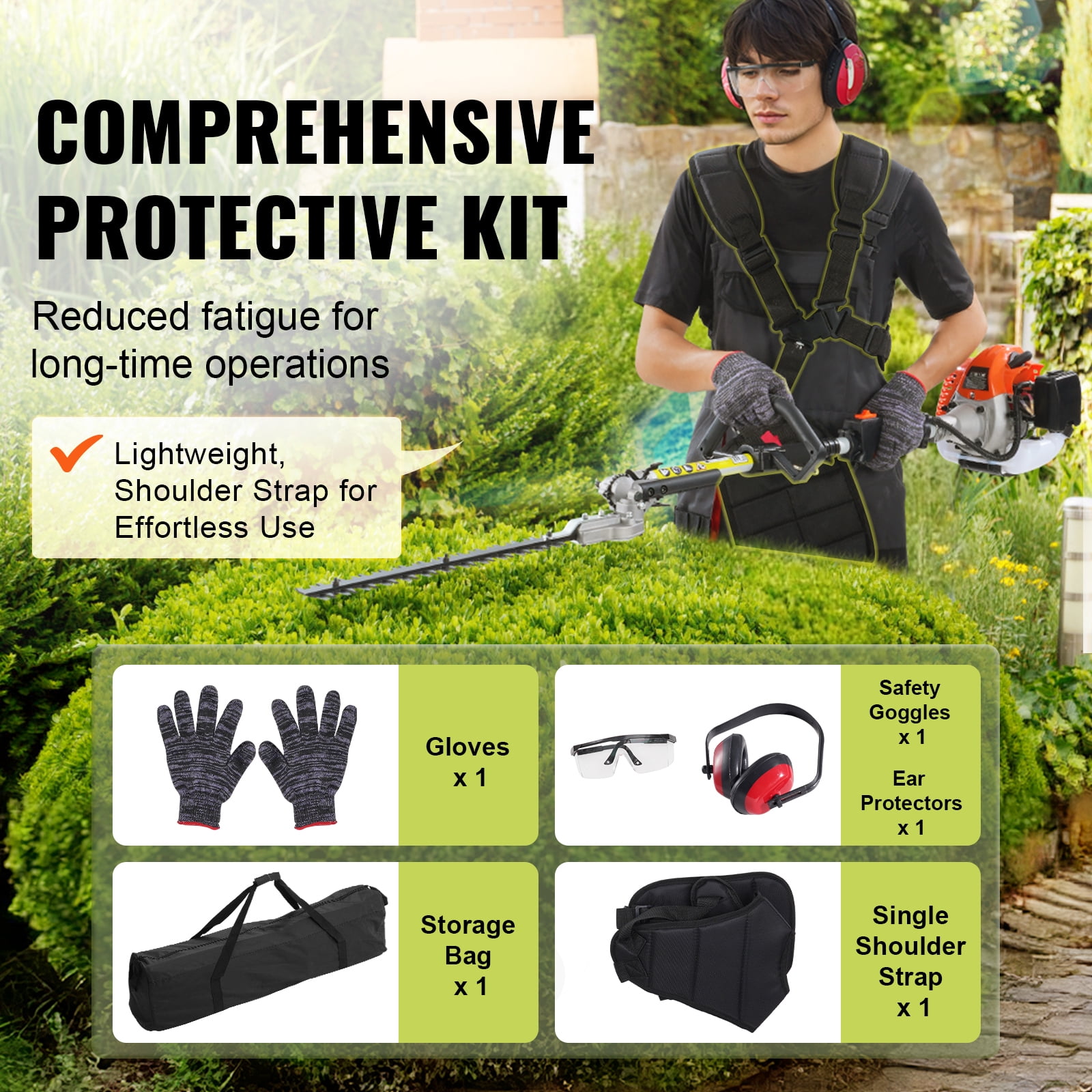 KFFKFF 52CC 6-in-1 Gas-Powered Multi-Tool for Landscaping, Hedge Trimmer, Weed Cutter, String Trimmer, Brush Cutter, Edger, and Pole Saw with Extension Pole