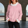 thumbnail image 2 of Sexlip Women's Knitted Sweaters Plush Fur Trim Crew Neck Long Sleeve Ribbon Pullover Holiday Casual Dressy Fall Sweater Pink XXL, 2 of 5