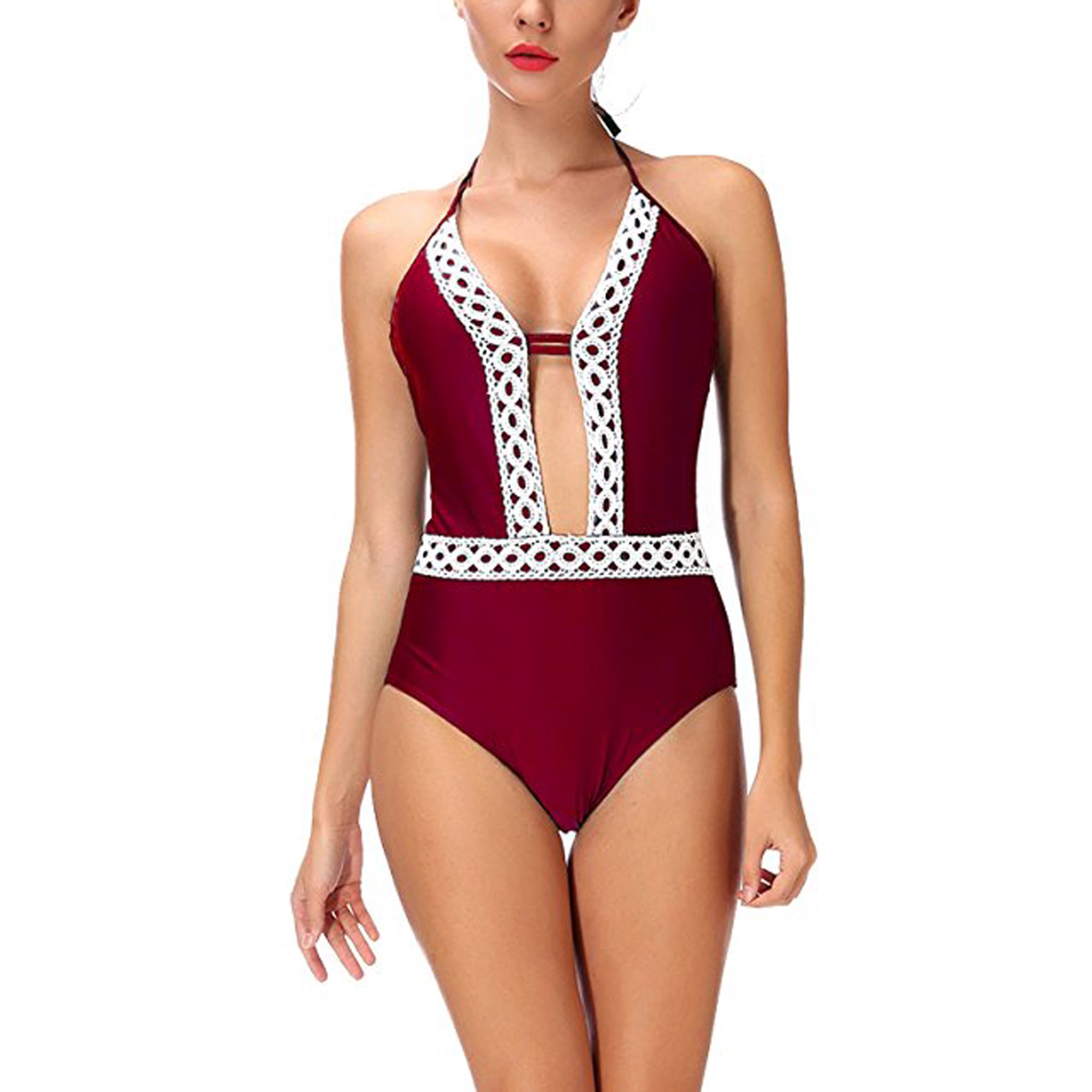 Lelinta Sexy Floral Lace Halter One Piece Bikini Swimsuit Push Up Padded Bathing Suit Swimwear For Women Walmart Canada