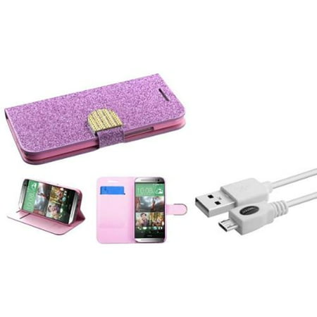 Insten Purple V2 New MyJacket Wallet Case Cover Card Slot For HTC One 2 M8 (+ USB Data Charging