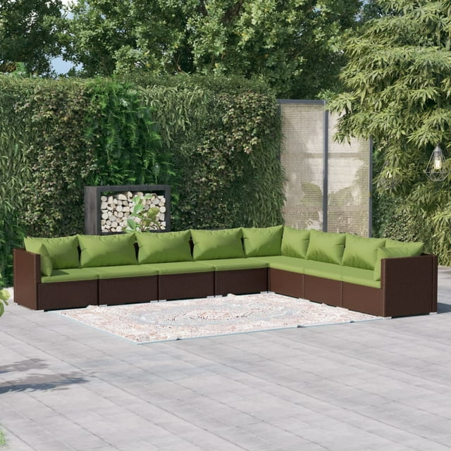vidaXL Ensemble de Salon de Jardin 8 Pcs avec Coussins en Rotin PE Brun