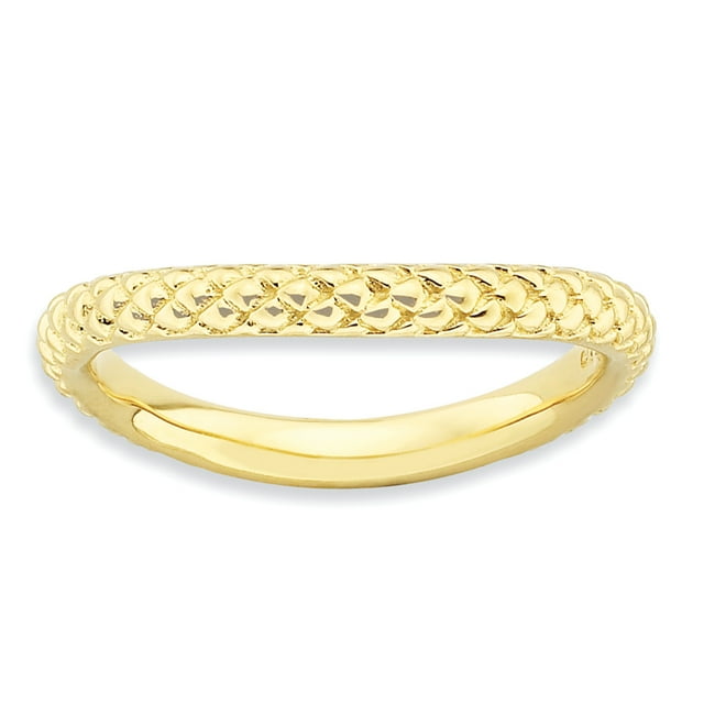 925 Sterling Silver Gold Plate Wave Stackable Ring Curved