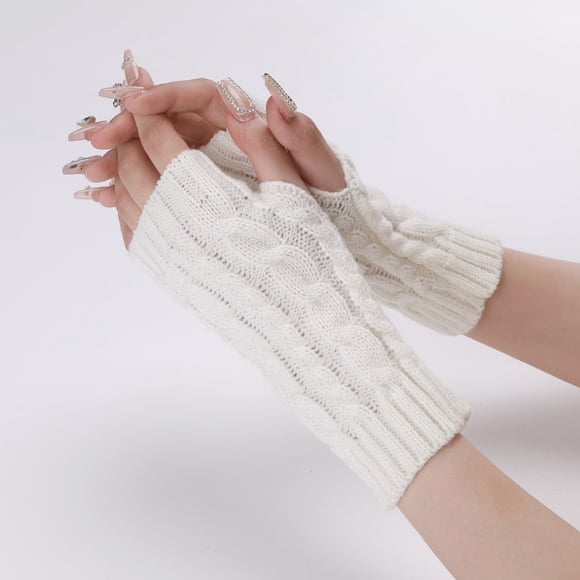 Nvzi Conjunto de 2 pares de guantes cálidos de punto para el invierno, adecuados para niños y niñas, guantes cálidos sin pulgares (blanco)