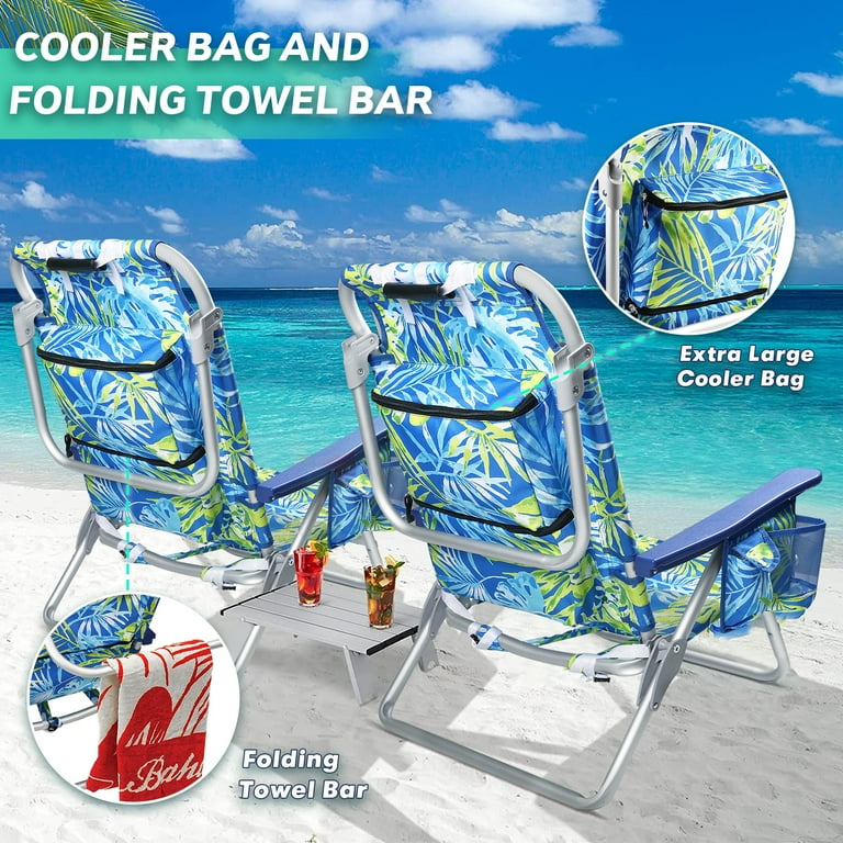 Waleaf Folding Beach Chair with Headrest, Cooler Bag, Storage, Cup