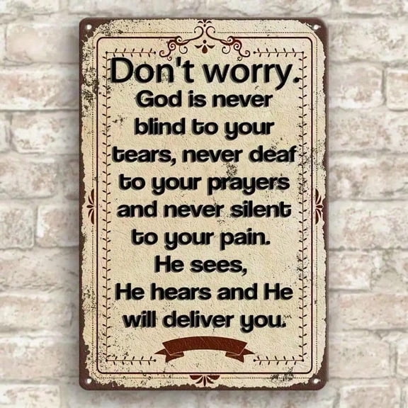 HELLOYOUNG Vintage God Is Never Blind Metal Wall Art, 8x12 Inches Rustic Steel Sign, Inspirational Home Decor Motivational Quote Gift for Living Room