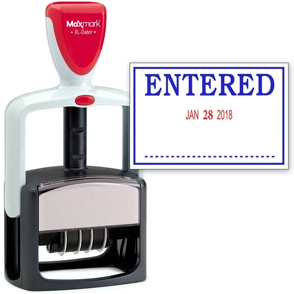 2000 PLUS Heavy Duty Style 2-Color Date Stamp with ENTERED self inking stamp - Blue/Red Ink