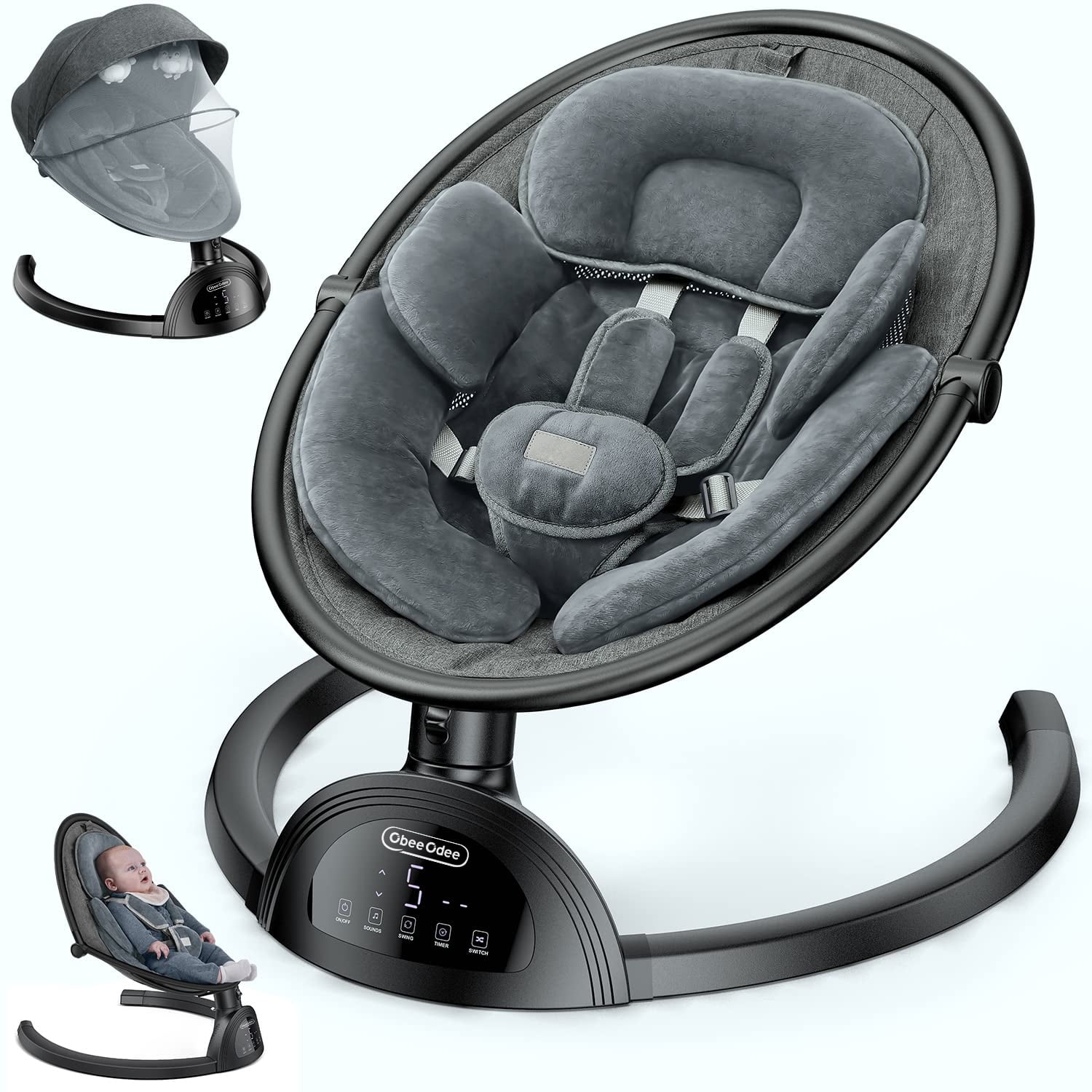 Obee Odee Baby Swings for Infants, Bluetooth Infant Swing with Music