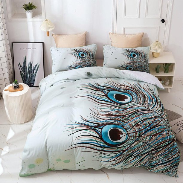 3D colorido pavo real de plumas de animales Funda nórdica Juego de cama Set Funda Nórdica